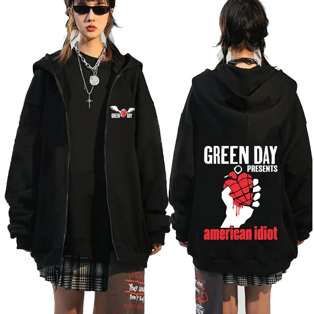 Green Day Saviors American Idiot Album Zipper Hoodie Mens Women Fashion Casual Oversized Zip Up Jackets Coats Fleece Sweatshirts