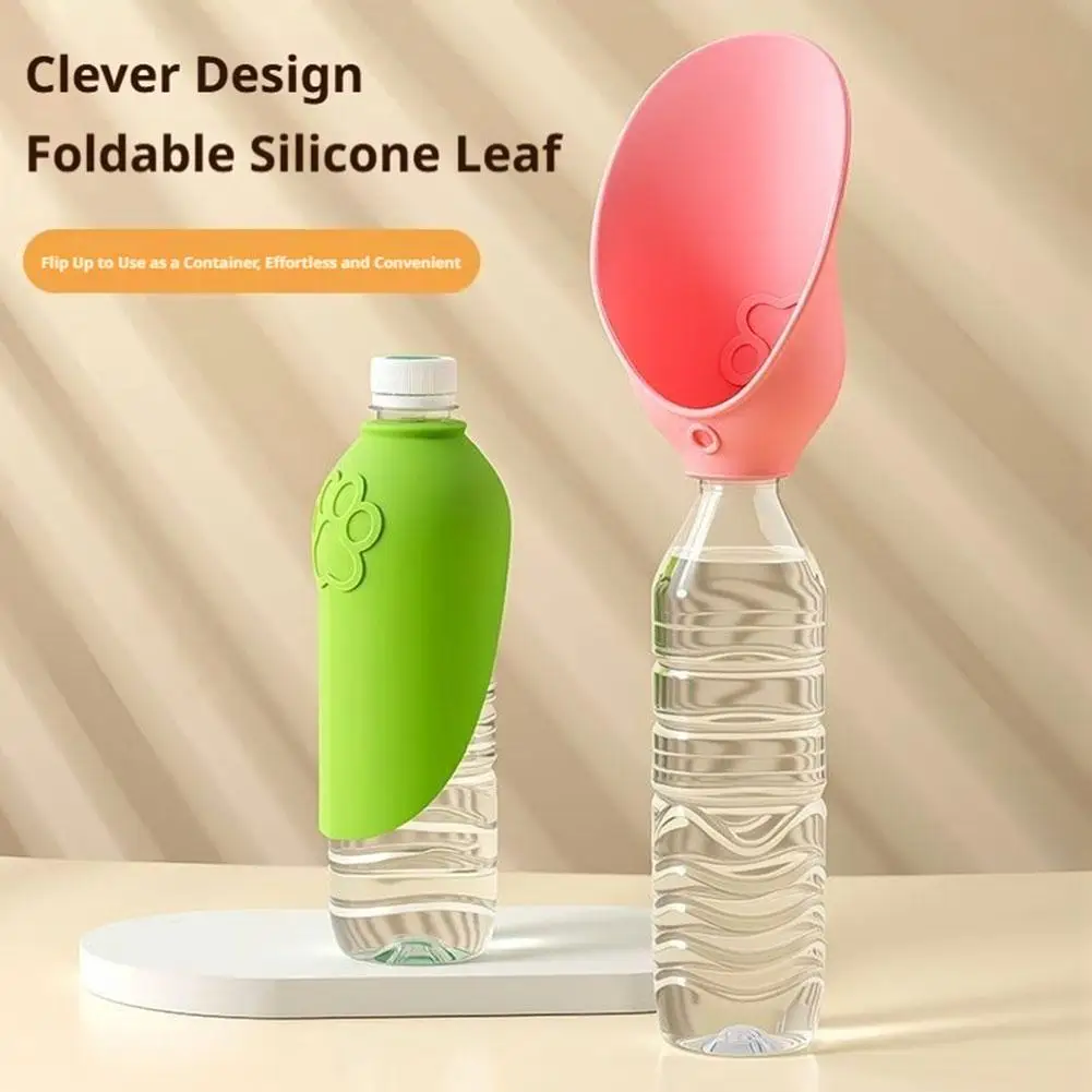 Foldable Portable Pet Water Cup Food Grade TPR Leaf Shape Dog Travel Water Bowl Fits Most Water Bottles Lightweight Carry Design