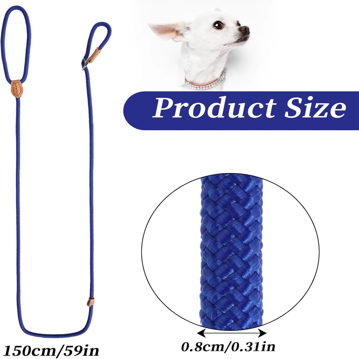 Durable Azul 5 pies Slip Leads - Correa de entrenamiento para mascotas sin tirones para perros, cuerda de control para perros pequeños, medianos y grandes - Ideal para cachorros T