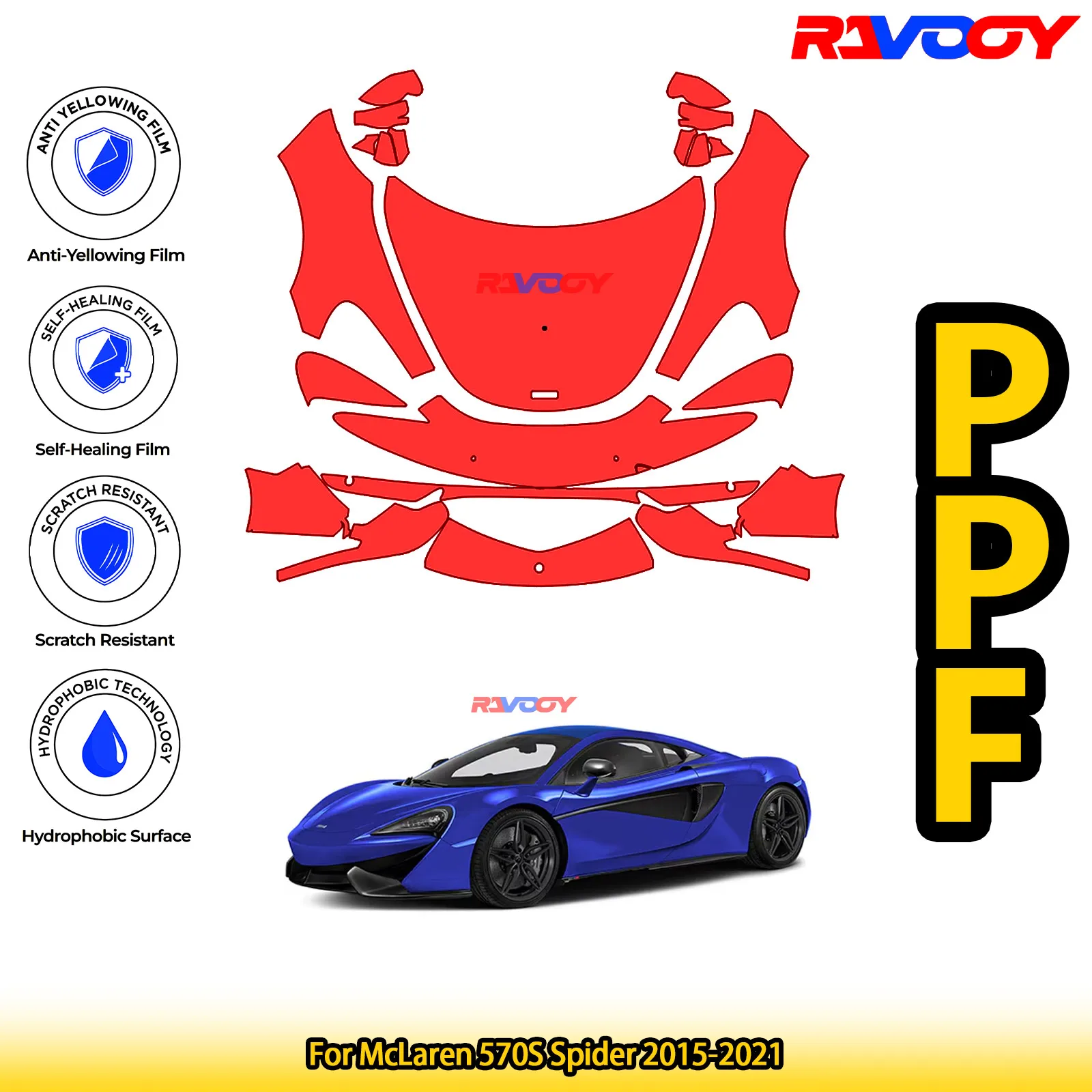 

For McLaren 570S Spider 2015-2021 Glossy Matte Black Precut front PPF Kit Paint Protection Film