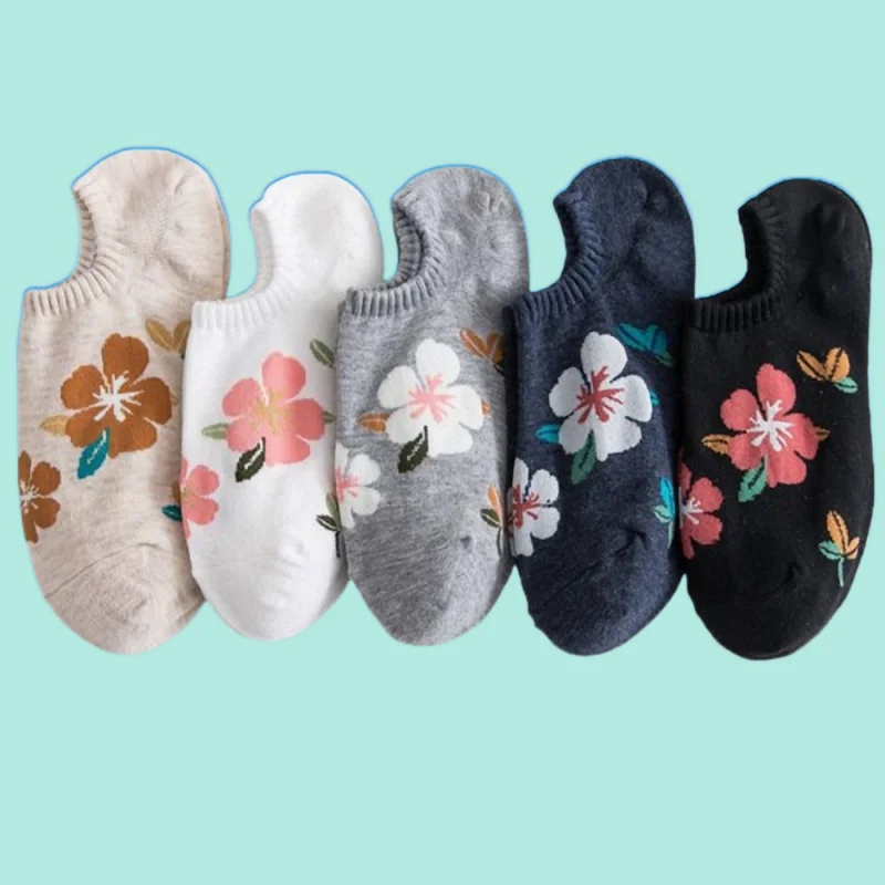 

5/10 Pairs New Summer Women's Socks Thin Small Flower Shallow Mouth Socks Top Quality Sweat-absorbent Breathable Invisible Socks