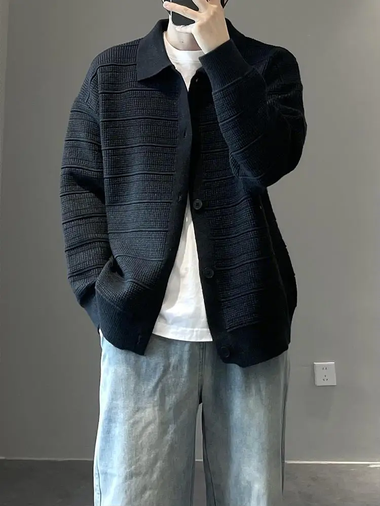 

Повседневный свободный мужской вязаный свитер с воротником, осень-зима, новый модный повседневный свободный универсальный трикотаж для ленивых змел