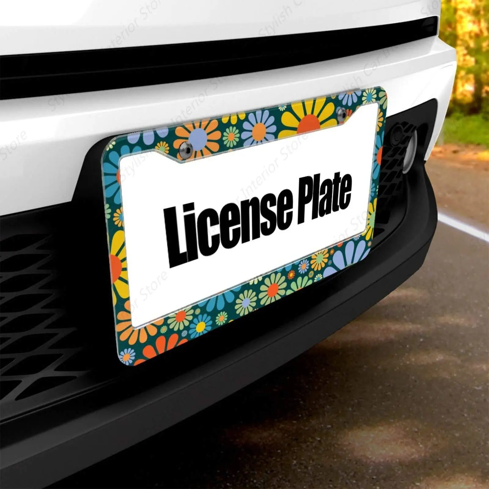 Colorful Hippie Print with Peace and Love Decorative License Plate Frame Stainless Aluminum Car Tag Holder Auto Car for US