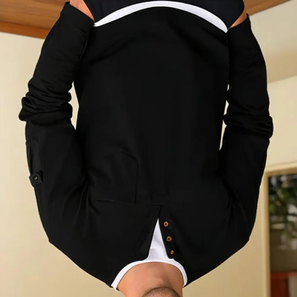 Men Base Layer Shirt Spring Autumn Men's T-shirt Fake Two-piece Double-layer V-neck Fashionable Splicing Long Sleeved Base Shirt