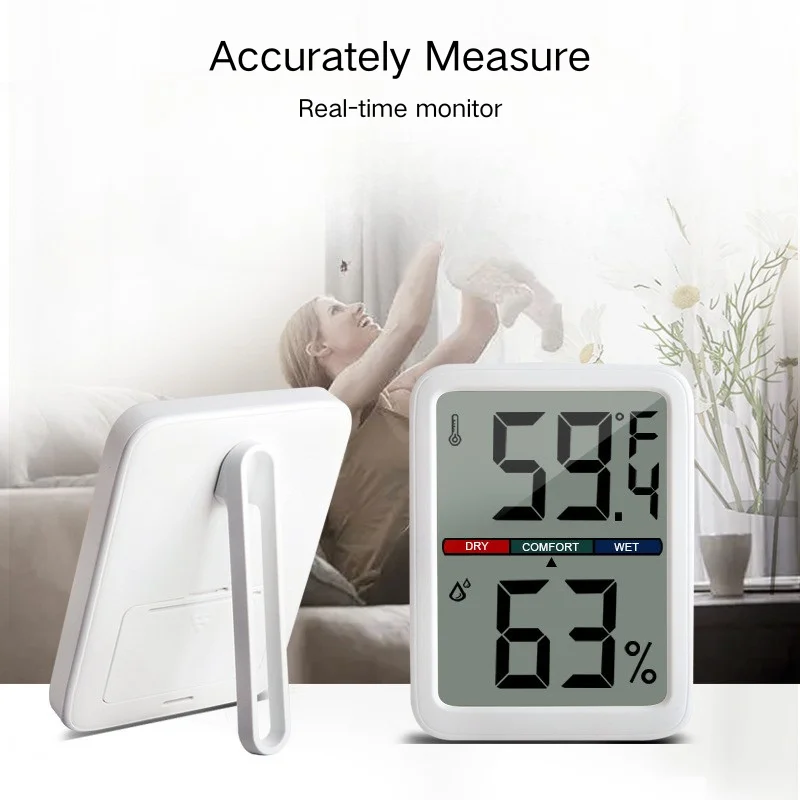 Indoor Temperature Humidity Meter Wireless Digital Thermometer -10℃~50℃ Range Real time Monitor Large Screen Display for Home