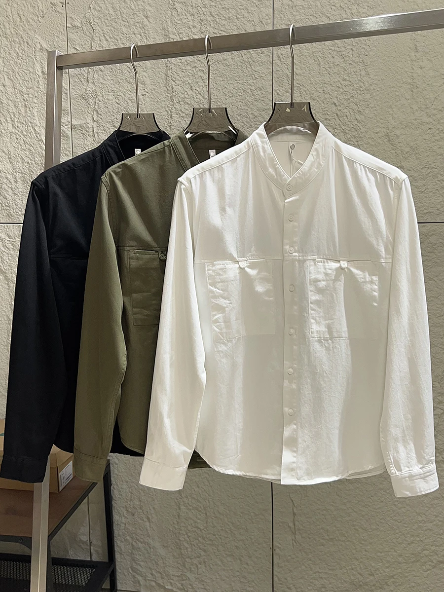 

Cotton Shirt! Washed! Autumn New Men's Fashion Casual Color Stand Collar Long Sleeve Breathable Comfortable