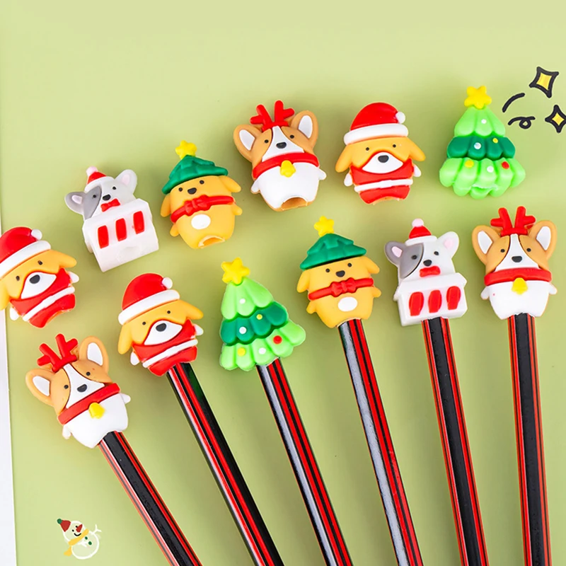 Nieuwe 10 Stuks Mini Cartoon Kerst Siliconen Pen Topper Covers Kawaii Potlood Cap Creatieve Potlood Extender Schoolbenodigdheden Geschenken