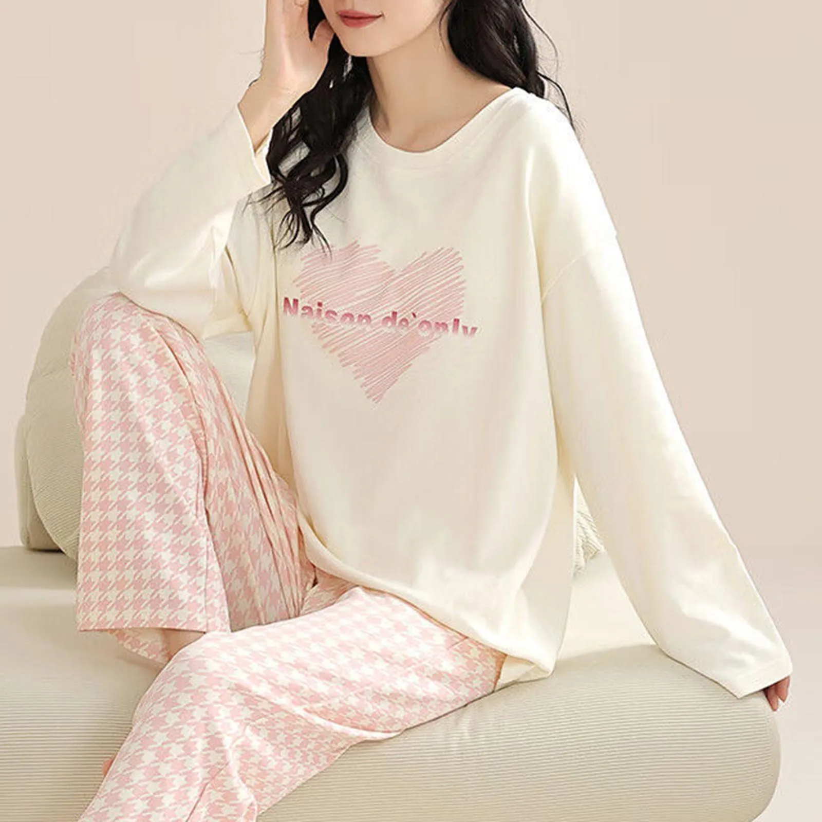 Spring Autumn Fashion Cartoon Home Clothes Loose Comfortable Pajama Set Casual Sleepwear For Students Tops + Trousers 2 Pieces