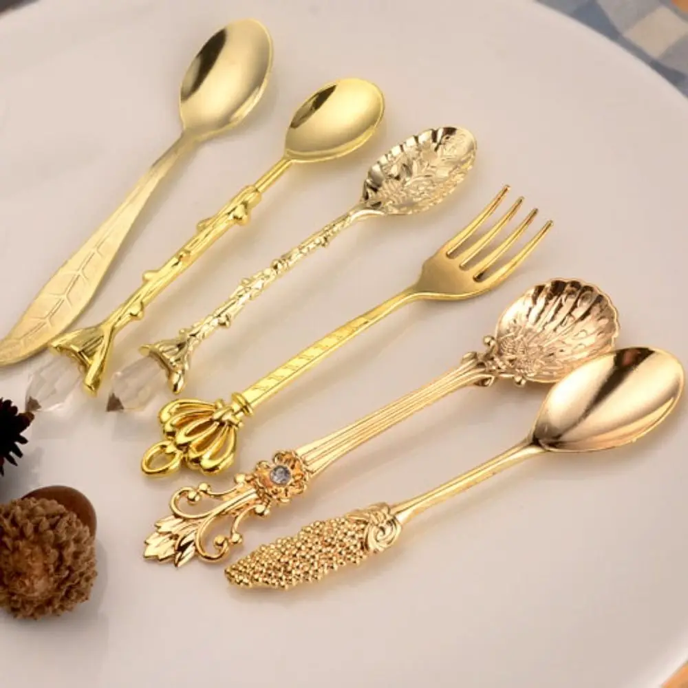 Immagine 4: 6 pezzi/set splendida cucchiaino da caffè vintage intagliato in lega di zinco in rilievo cucchiaio da dessert cucchiaino reale regalo