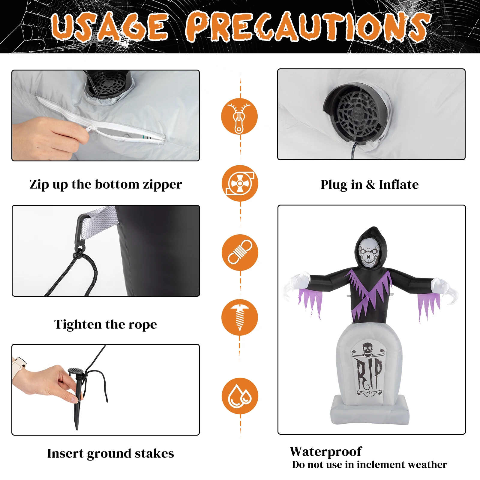 高さ約1.8mのハロウィーン用インフレータブル装飾品。墓石、 - Halloween Pumpkin Decor Led のレビューと価格