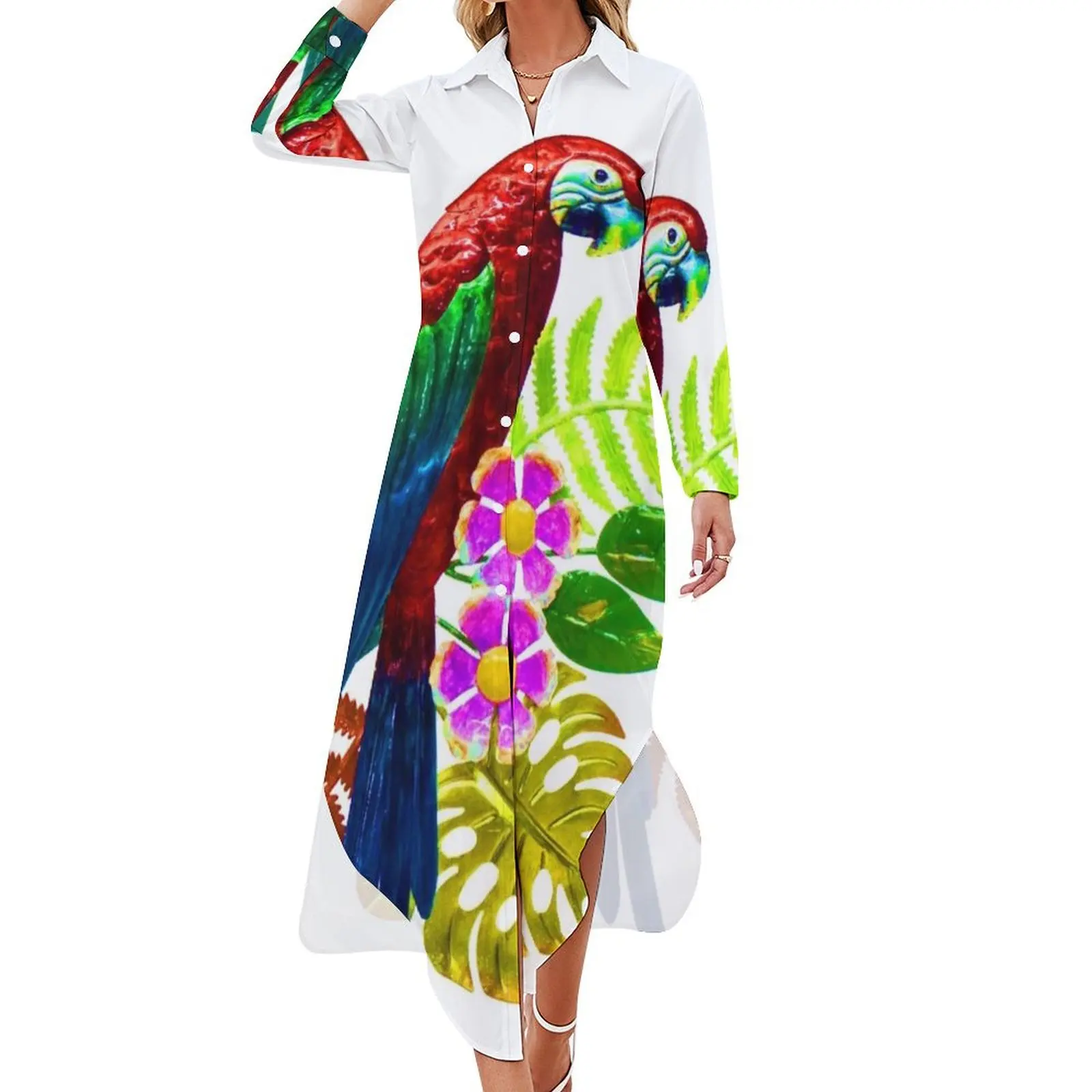 

Parrot Tropical Bird Full Color Long Sleeved Shirt Dress elegant party dresses for women 2024 clothes dress for woman