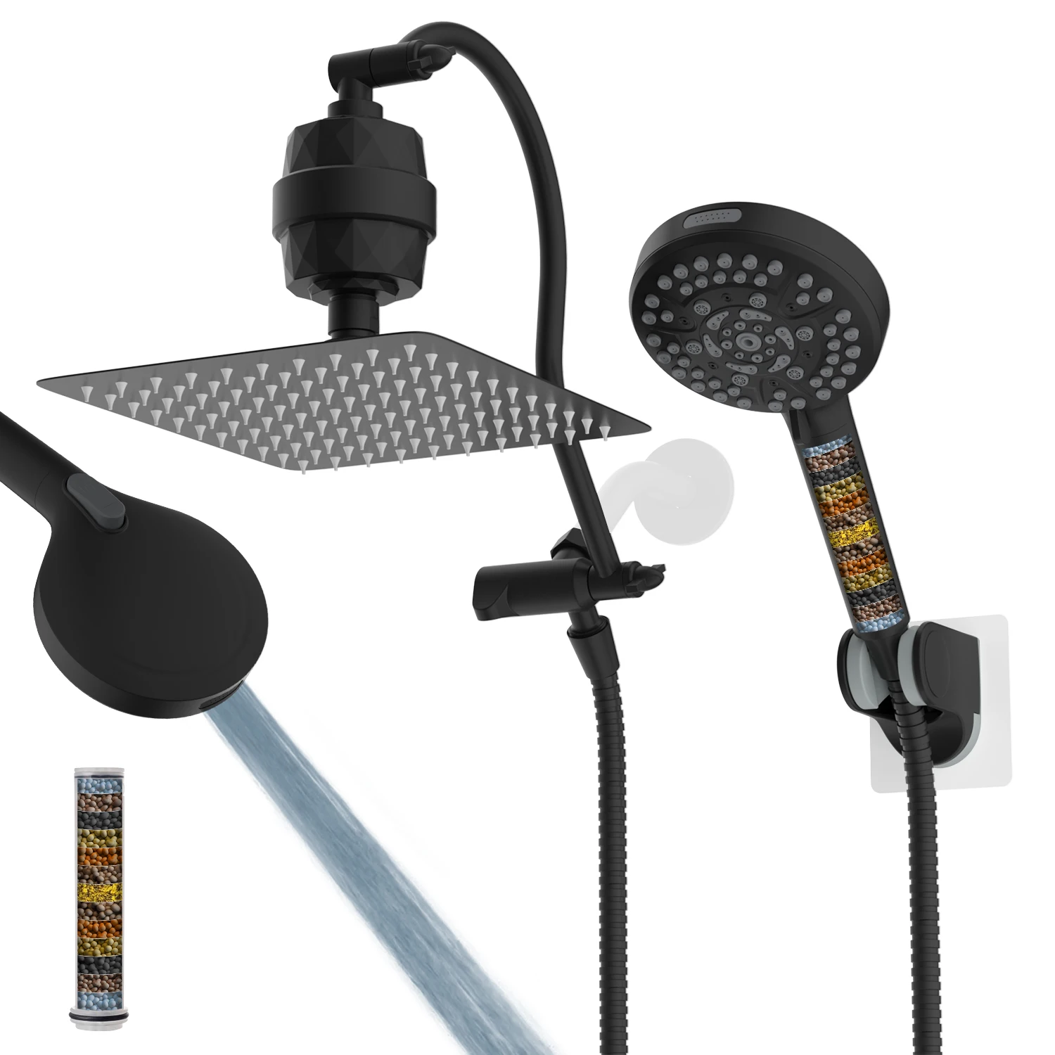 

10'' Filtered Rainfall Shower Head Combo, High Pressure Handheld Shower Head with 12'' Adjustable Curved Extension Arm, 20 Stage