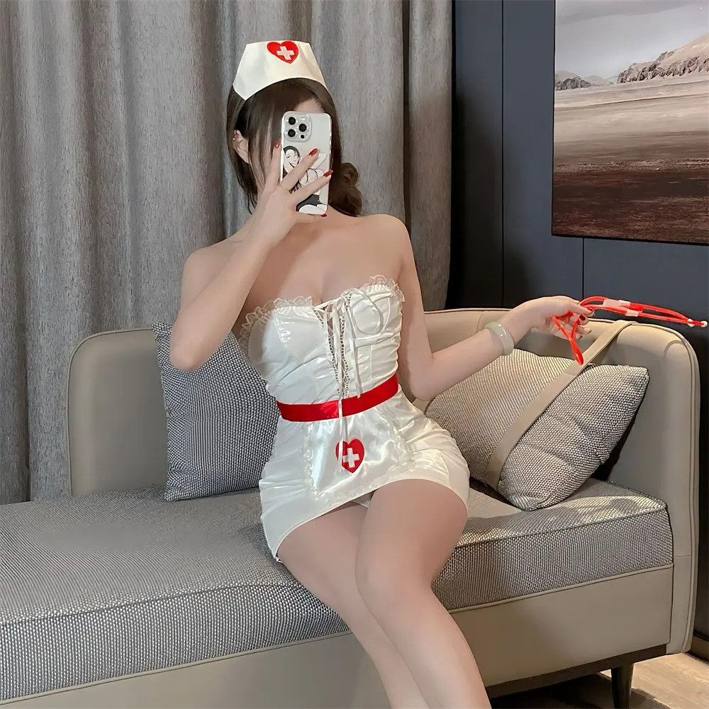 Wholesale Women's Off-shoulder Roleplay Nurse Dress Adult Lady Theme Party Cosplay Doctor Costumes Sweet Heart Fliter Nightwear