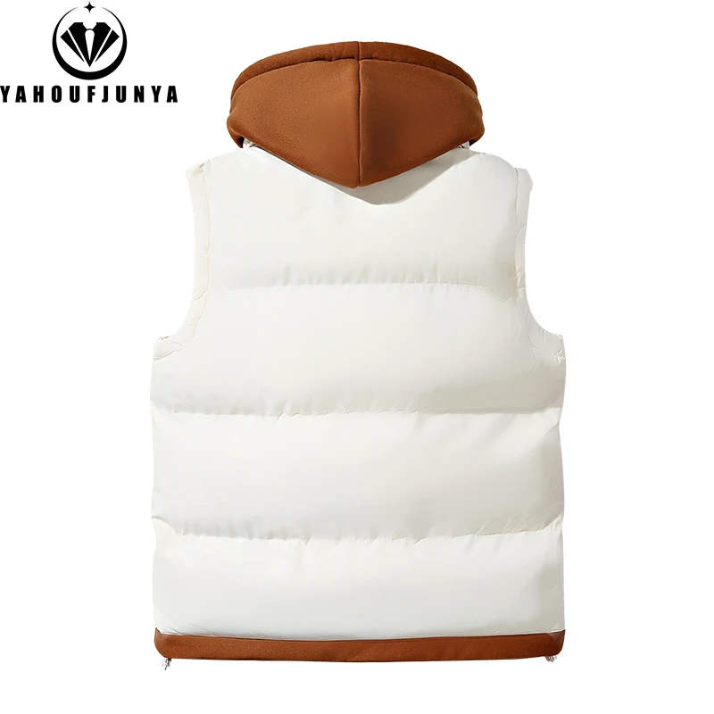 Hots-Chaleco grueso sin mangas con capucha para hombre, chaleco cálido a prueba de viento para exteriores, chaleco informal con cremallera, marca de