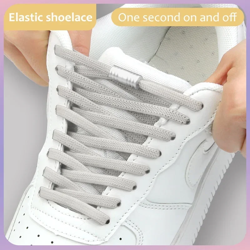 

Anti-Dropping Elastic No Tie Shoelaces Flat Shoe Laces for Kids and Adult Sneakers Quick Lazy Metal Lock Laces Shoe Strings