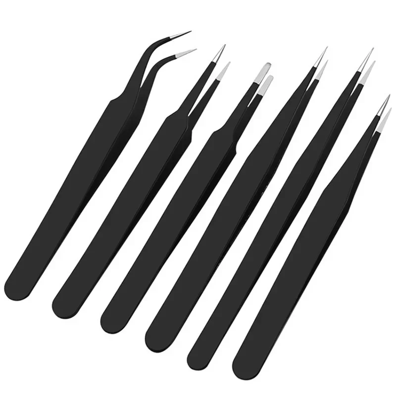 ESD Anti-Static Stainless Steel Tweezers Precision Maintenance Industrial Repair Curved Tool Home Working Model Making Hand Tool