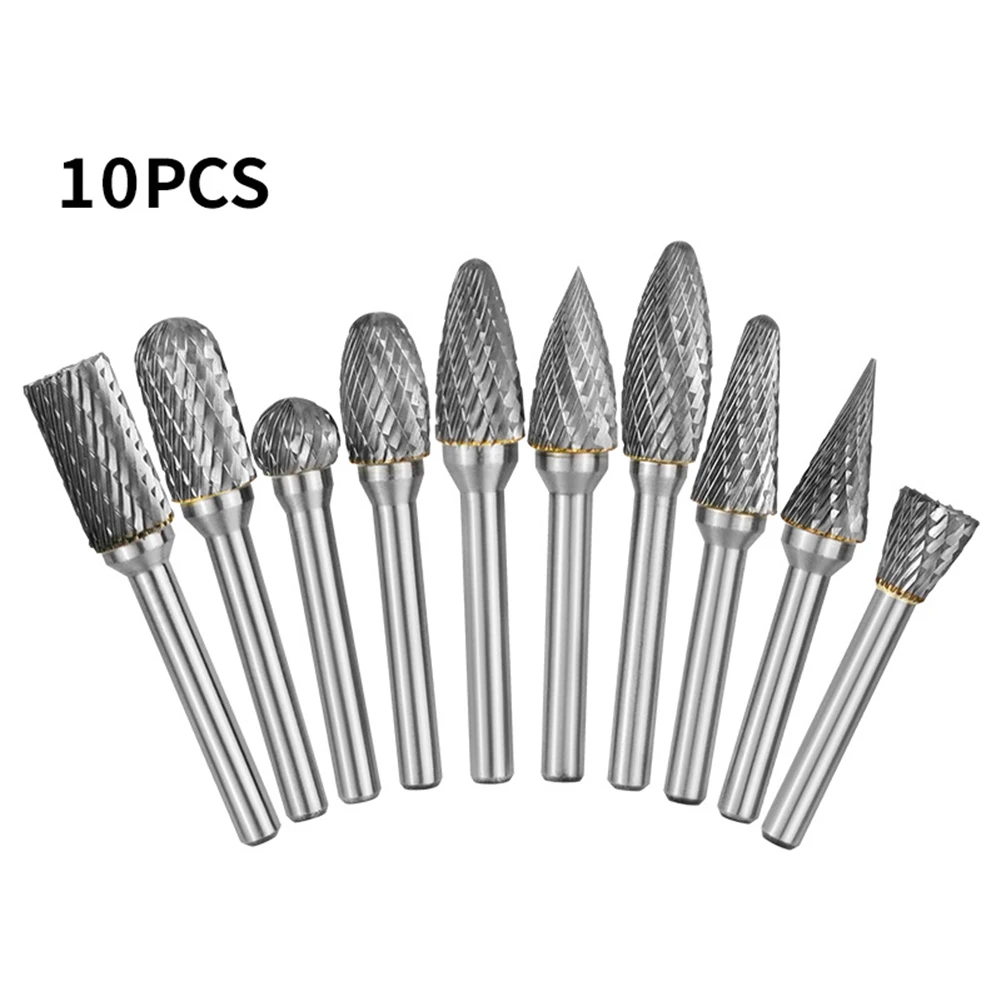 

10pcs Rotary File 6mm Shank Carbide Rotary Burr Double Rotary File For Metal & Non-metal Rough Grinding, Grinding, Polishing