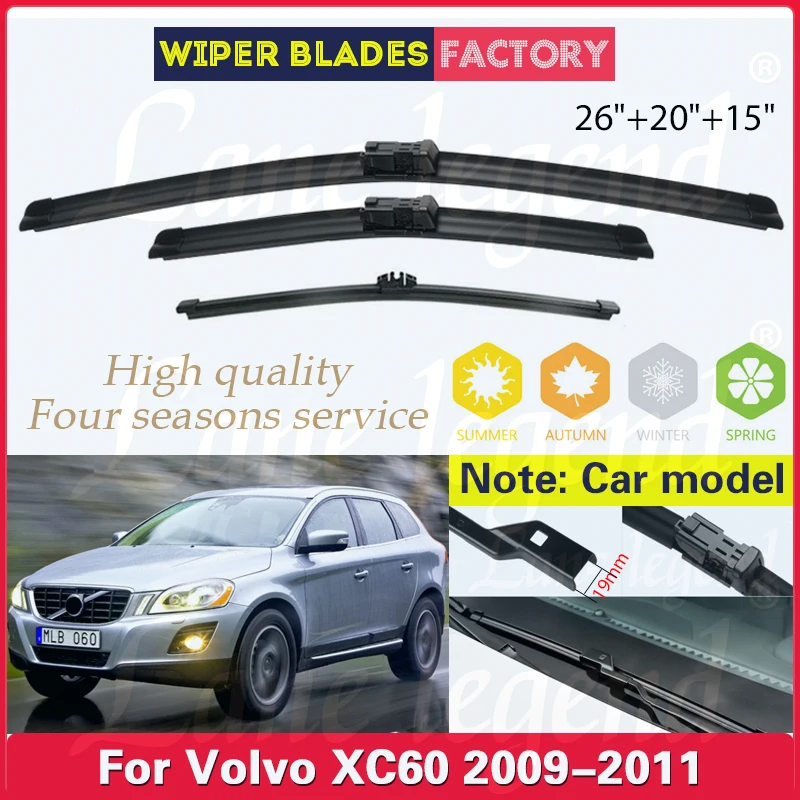 

For Volvo XC60 2009 2010 2011 Car Front Rear Wiper Blades Windshield Windscreen Window Rain Brush 26"+20"+15" Car Accessories