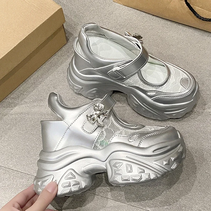 

New Summer Women Sports Sandals Non Slip Soft Breathable Thick Platform Sneakers 11CM Heels Bling Comfortable Mesh Sandals