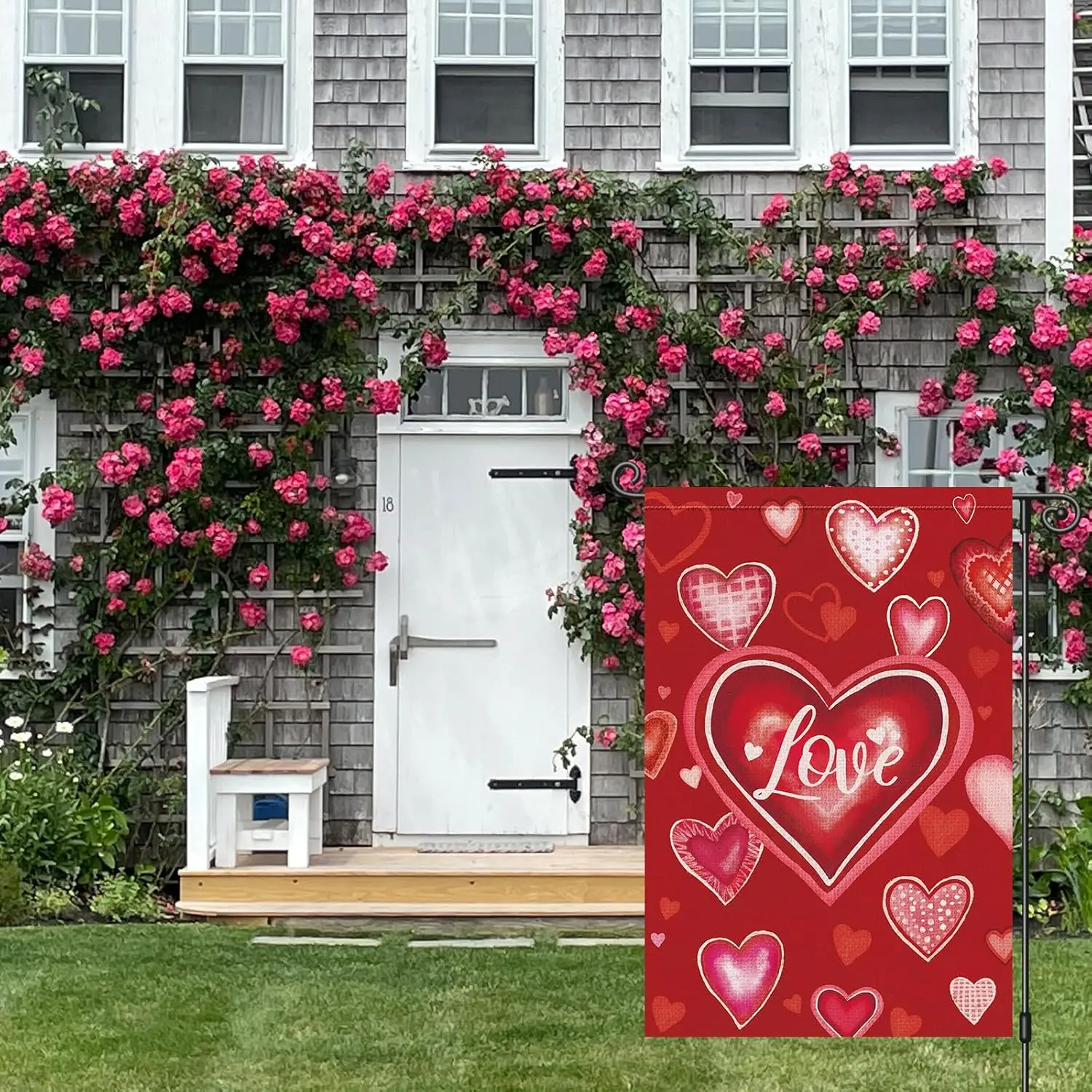Louise Maelys Valentine's Day Garden Flag Love Heart Welcome 12x18 Inch Double Sided Small Burlap Spring Holiday Yard Si XXP SSL