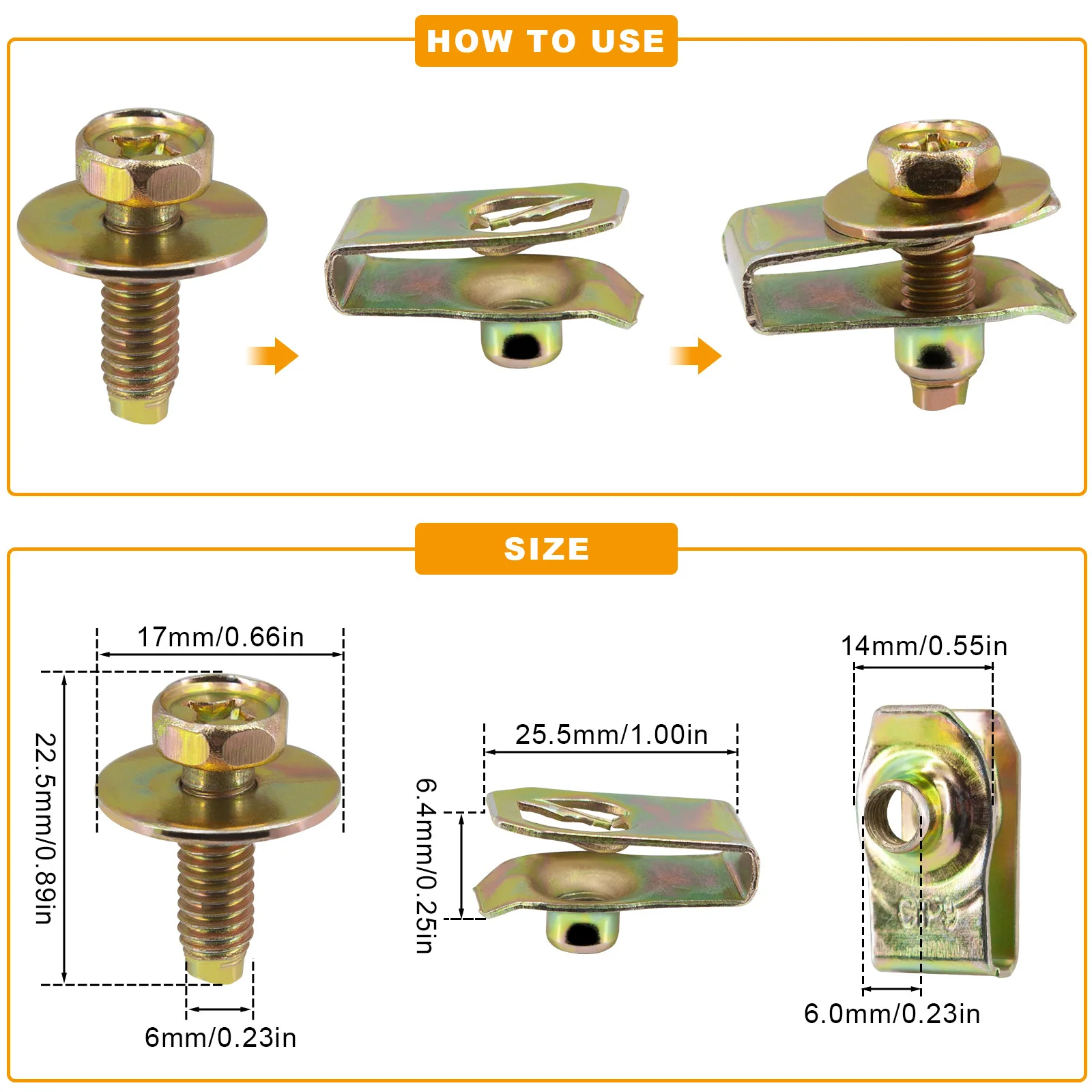 10/20PCS Automobile U-shaped Iron Clamp M6 Bolt Engine Cover Under Pallet Protection Baffle Bumper Lining Set Screws