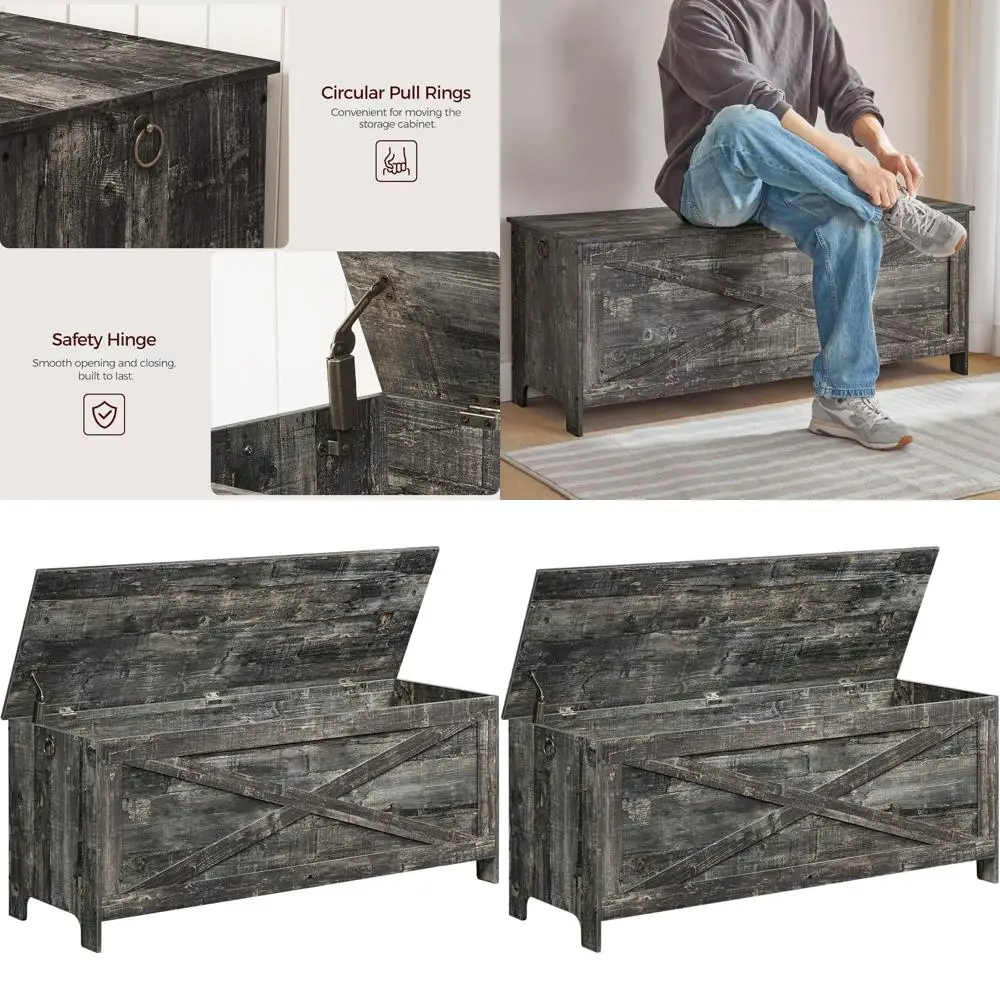 Vintage Gray Wooden-Style Storage Chest, Durable Entryway Toy Box with Safety Hinges, Living Room & Bedroom Accent Furniture, 47