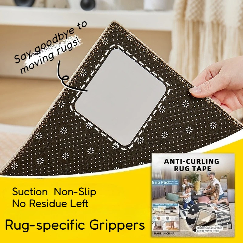Rug Gripper Stickers in 4 Different Shapes,Non Slip Carpet Sticker Anti Curling, Reusable  PU Adhesive Rug Pad Fixed Tape