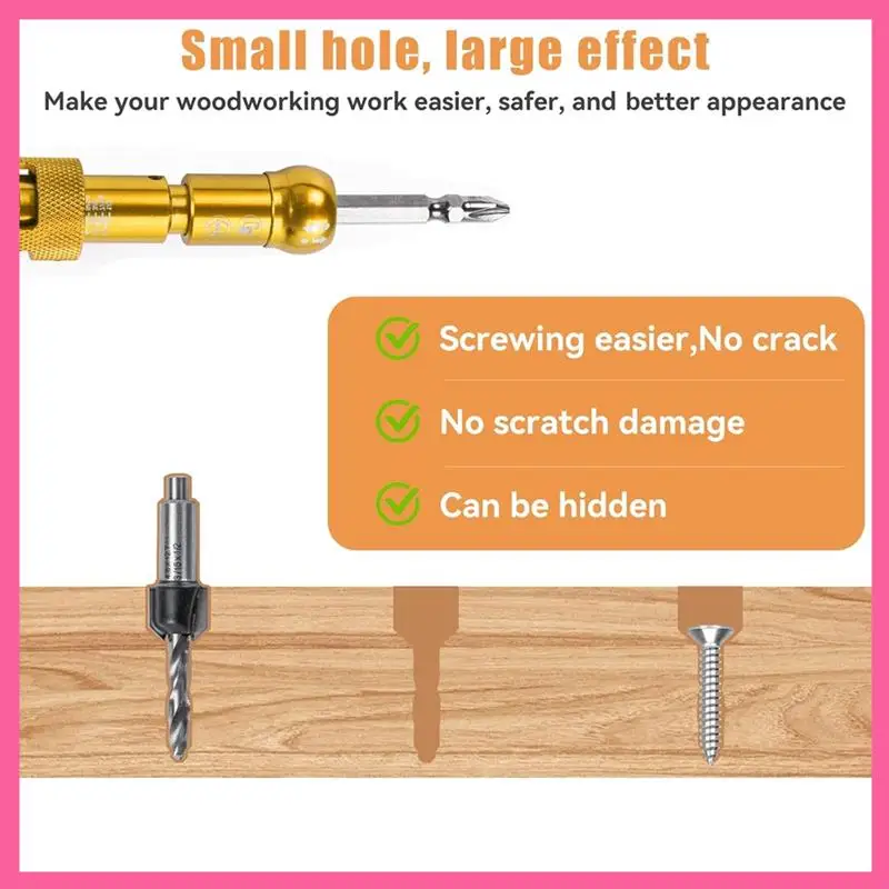 

HOT-5Pcs Countersink Drill Bit Set With 1/4In Release Hexshank,Adjustable Woodworking Drill Bit Set For Carpentry Screw Hole