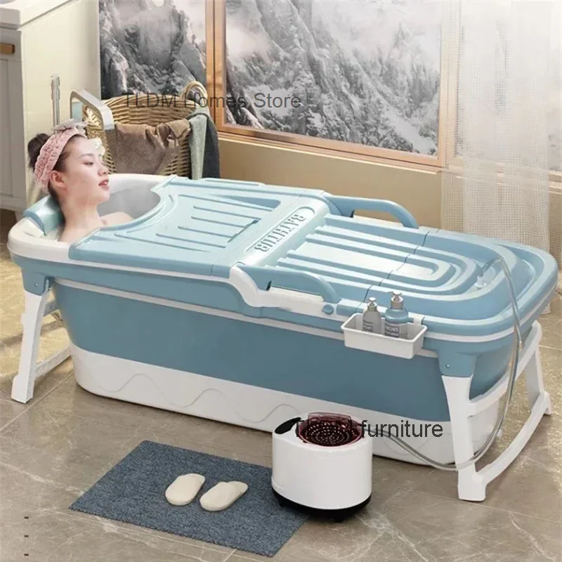 

Adult Thicken Plastic Bathroom Tub Simple Foldable Bathtubs Spa Bath Barrel Freestanding Ice Bath Portable Adults Mobile Bathtub