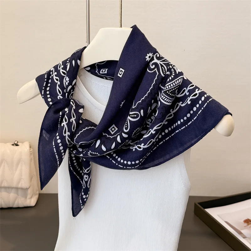 New Cashew Print Blocked Print Square Scarf Women Cotton Linen Feeling Hairband Neckerchief Tie Female Headband Foulard Bandana