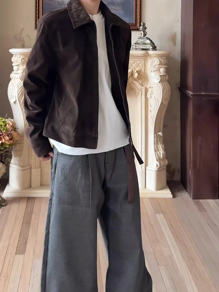 

Коричневый американский мотоциклетный джет, мужской осенний янтарный светящийся мотоцикл, рабочая одежда, байкерский джет, свободный крой, повседневный Sle