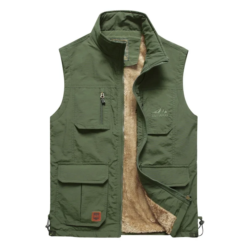 

Winter Men Fleece Warm Vest With Many Pockets Autumn Male Casual Thick Multi Pocket Waistcoat New Photographer Sleeveless Jacket