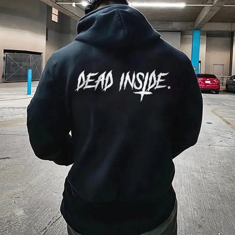 

Men's Dead Inside Hoodie Inverted Cross Hoodie Set Neutral Street Hoodie