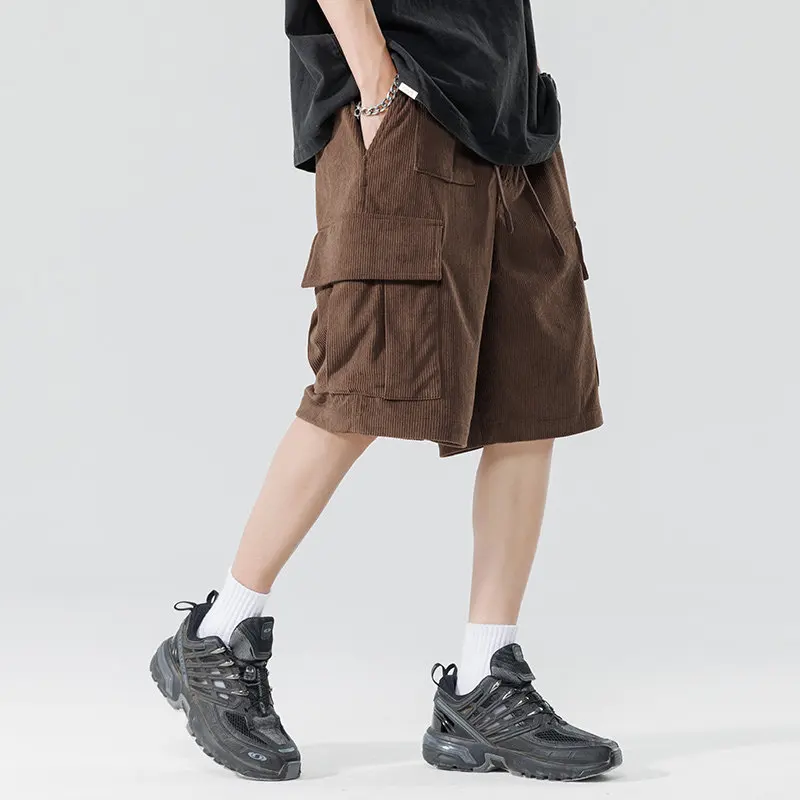 Men's Corduroy Shorts Summer New American Retro Casual Multi-Pocket Shorts Breathable Short Pants for Daily Outdoor Cargo Short