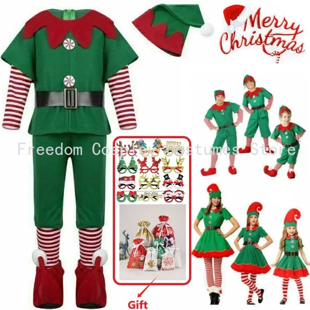 

Christmas Cosplay Halloween Elf Costumes For Boy Girls Elby Dress With Hat Shoes Gift New Year Carnival Party Santa Claus