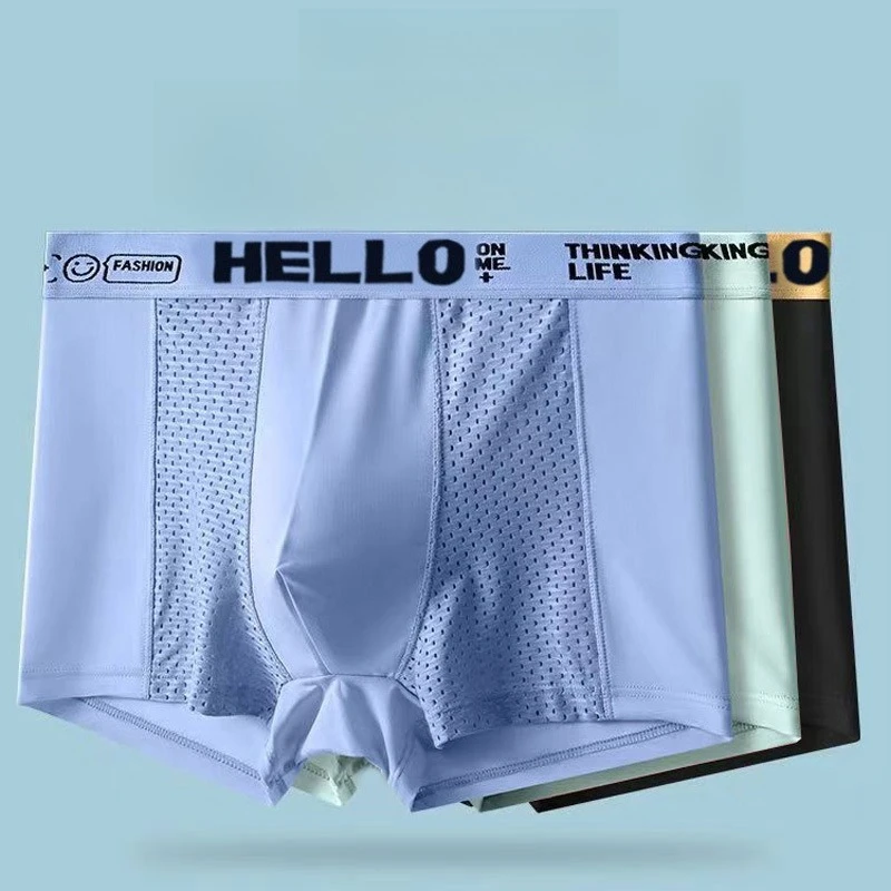 

4PCS Popular Ice Silk Men's Underwear Men's Summer Thin Breathable Antibacterial Large Size Mesh Boxer Shorts