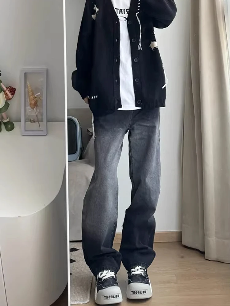 

Retro American Waed Bla adient Men's High Waist Slim Straight Leg Jeans Wear Resistant Cotton Polyester Elastic Fiber