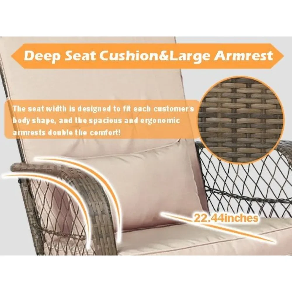 

3 Pieces Patio Conversation Set w/ 2 Rattan Wicker Rocking Chairs and Glass Table,for Garden Backyard Lown Porch(Beige)