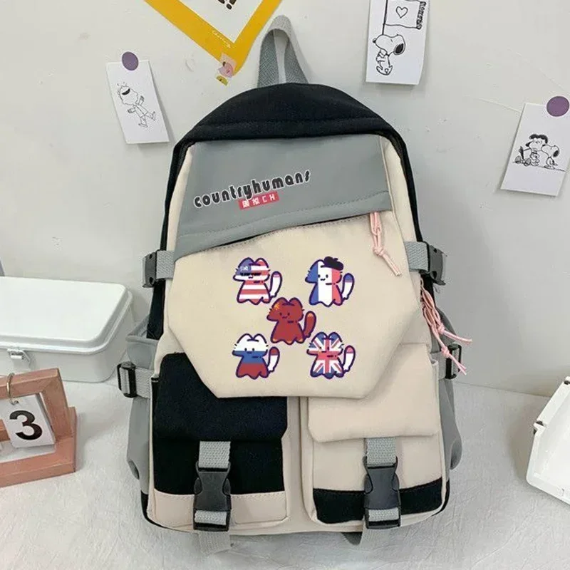 

Black Green Red Blue, CountryHumans Country Humans Countryball Polandball Kids Teens School Bags, Anime Backpacks Girls Boys