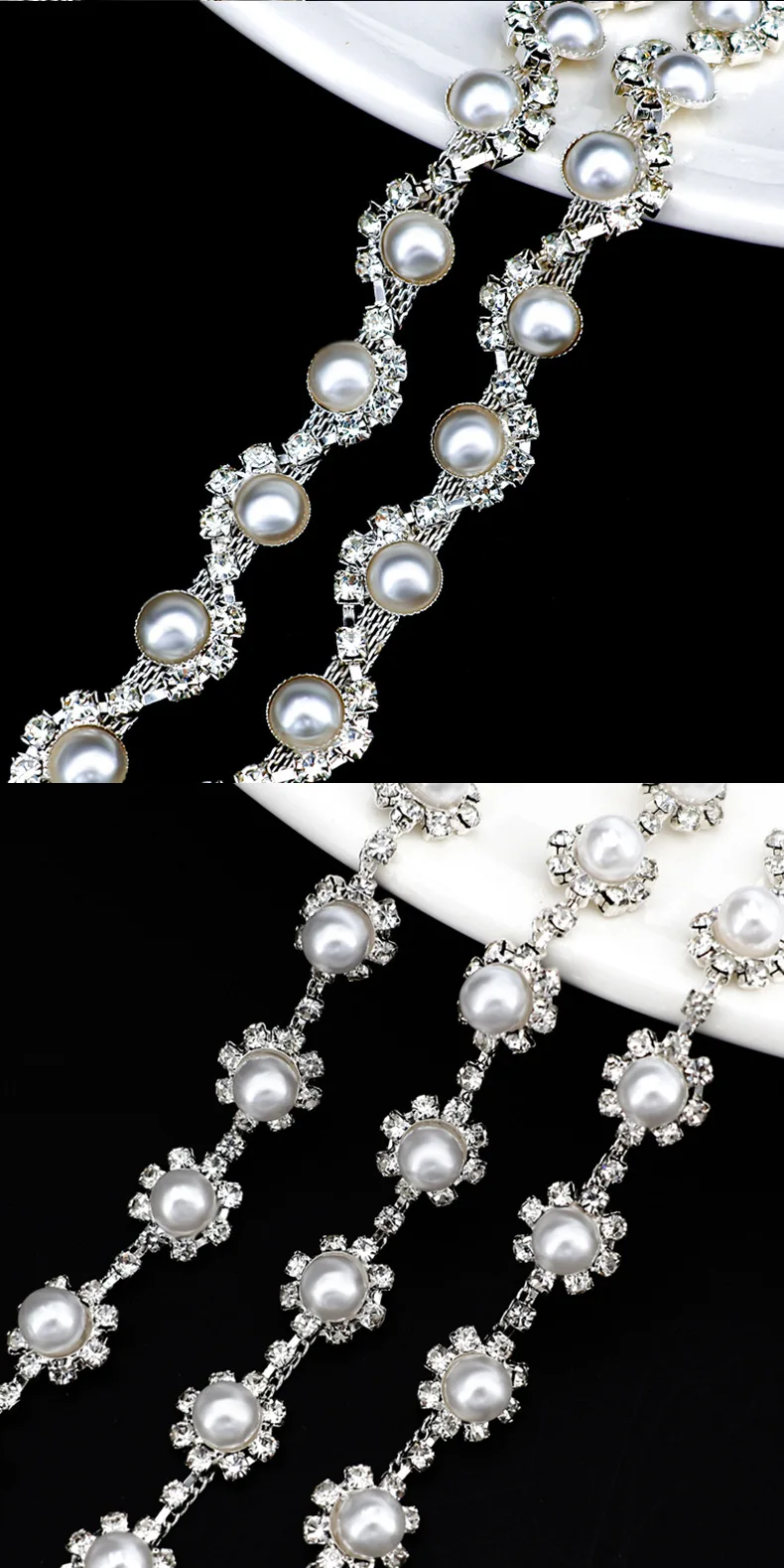 10 Yards Strass Kette Kristall Diamant Strass Intervall Perle Kette Kleidung Zubehör DIY Hochzeit Party Dekoration Geschenk – Detail 4