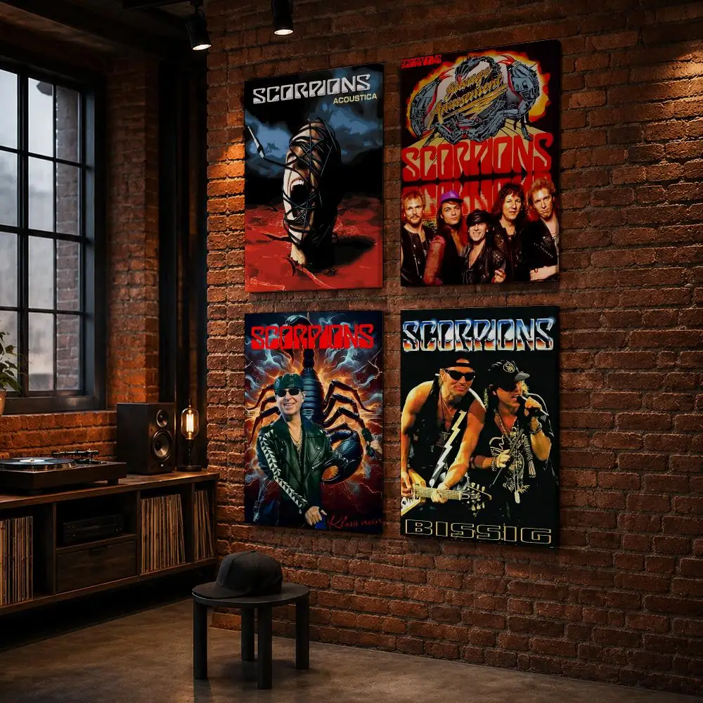 S-Scorpions Vintage Rock Music Framed Wall Painting Wood Canvas poster for Living Room Bedroom Hallway Office Home Decor Gift