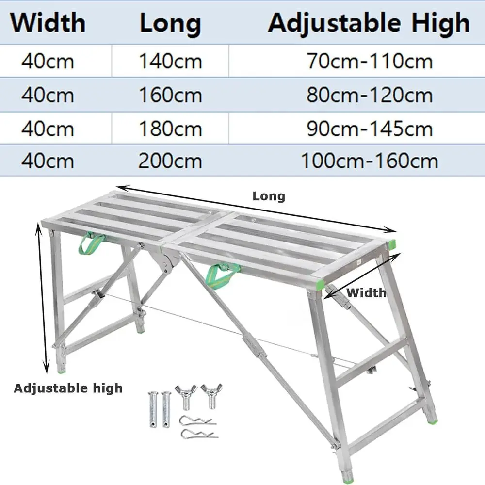 Adjustable Height Multipurpose Steel Scaffolding Work Platform and Ladder Bench, 160cm (140cm)