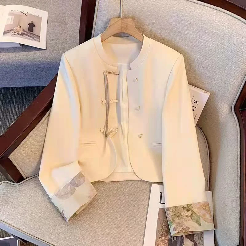 Nuevo Chaqueta con puños empalmados con botones de traje Tang versátil y única de gama alta de estilo chino