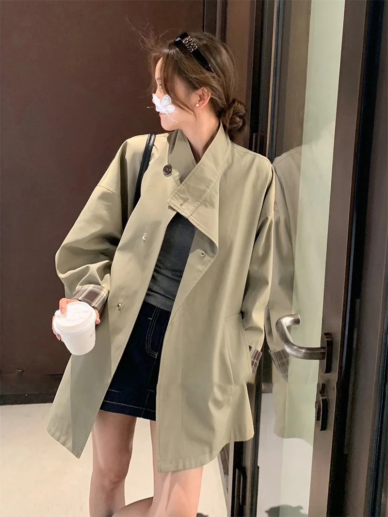 

2025 Spring New High End Small Long Windbreaker Women's Loose Casual Short Coat Retro Simple Japanese