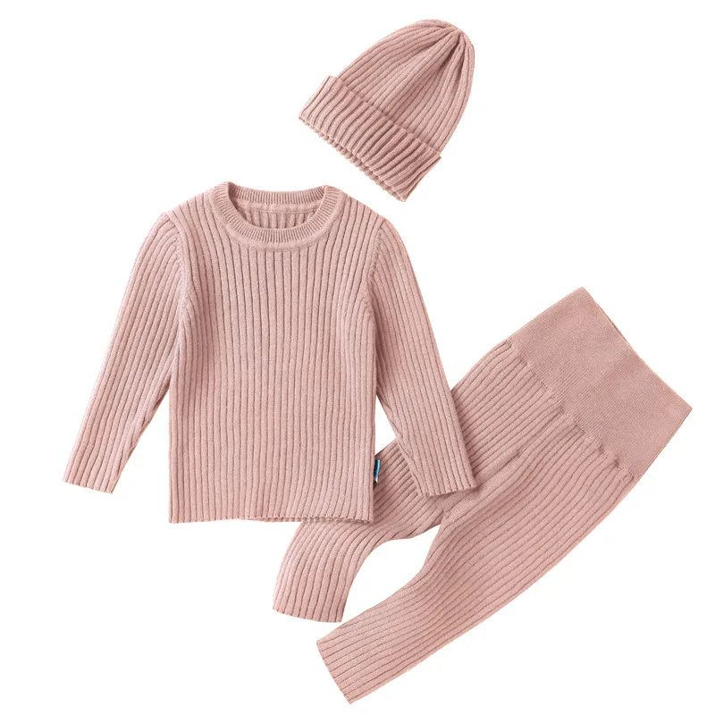 

Baby Girl Boy Knitted Clothes Set Newborn Sweater+Pant +Hat 3PCS Cotton Infant Toddler Knitwear Pullover Clothing Sets Outfit