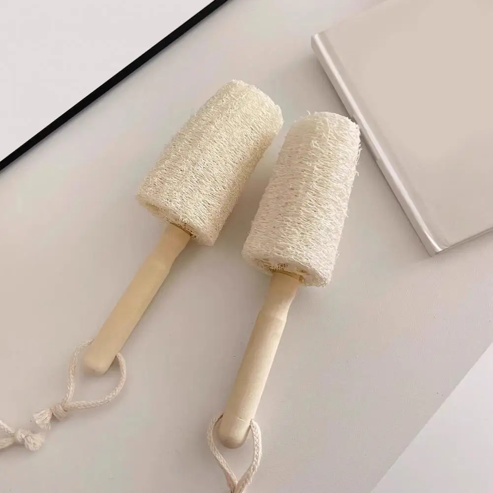 Professional Restaurant Tool Natural Loofah Cup Brush with Wooden Handle Eco-friendly Kitchen Sink Scrubber Non-scratch Pot