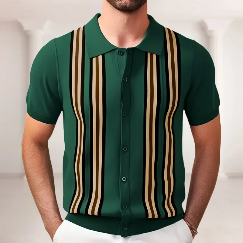

Striped Knitted Polo Shirts For Men Short Sleeve Elastic Viscose Summer New Quality Soft Comfortable Plus Size Camisas De Hombre