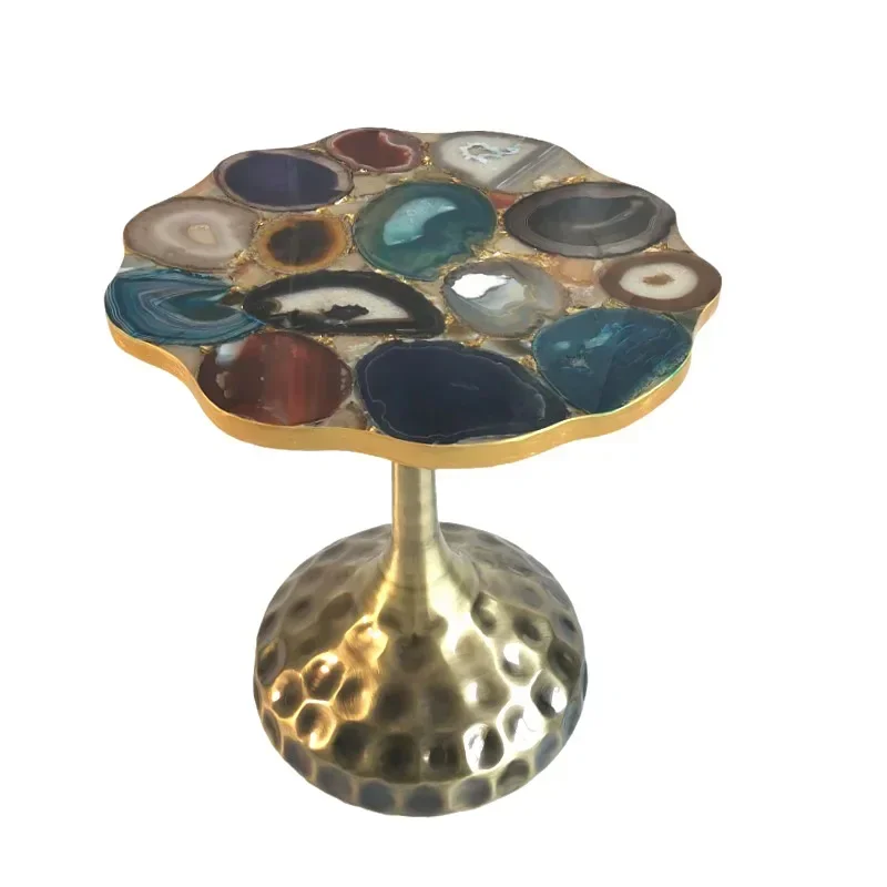 

Pure copper natural colorful agate edge few corners villa hotel designer living room few