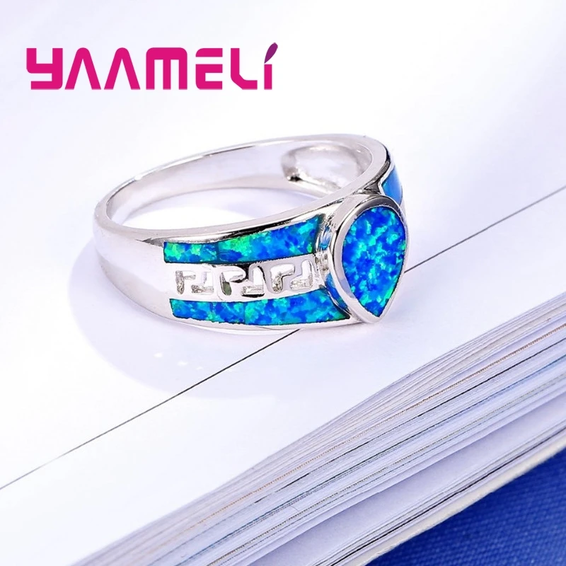 Nice Birthday Gifts for Women Men Water Drop Shaped 925 Sterling Silver Fashion Jewelry Blue Fire Opal Rings High Quality