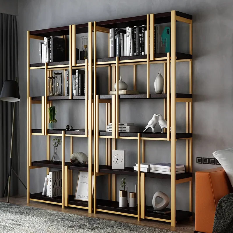 Nordic Stainless Steel Floor to Ceiling Bookshelf Display Cabinet Office Gold Decorative Shelf Wrought Iron Metal Bogu Rack